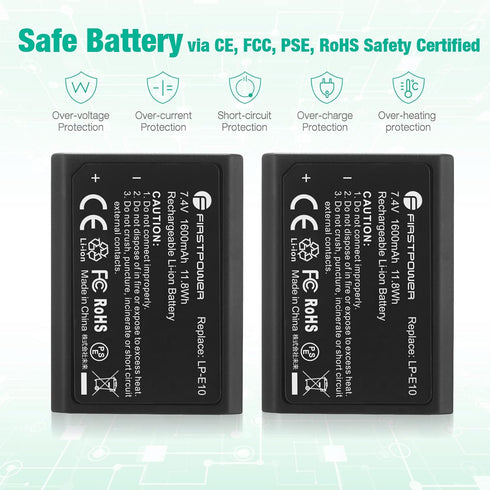 FirstPower Replacement LP-E10 Batteries Compatible with Canon EOS Rebel T3, T5, T6, T7, T100, Kiss X50, Kiss X70, 1100D, 1200D, 1300D, 2000D Camer...