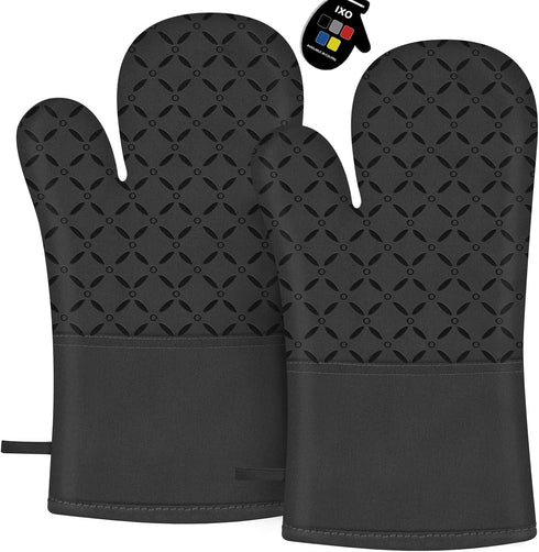 IXO Oven Mitts, Oven Gloves Heat Resistant 500°F with Non-Slip Silicone Surface Pot Holders, Kitchen Mitt with Soft Cotton Lining for Baking, Cook...