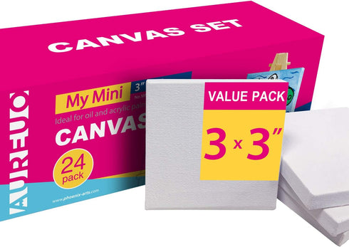 AUREUO Mini Stretched Canvas - 3x3 Inch/24 Pack - 2/5 Inch Profile Small Square Canvas - Gift Set Bulk Pack Canvases for Acrylic Painting & Craft...