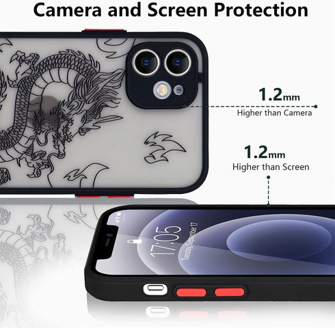 Compatible with iPhone 12 Case Fashion Cool Dragon Animal 3D Pattern Design Frosted PC Back Soft TPU Bumper Shockproof Protective Case Cover for i...