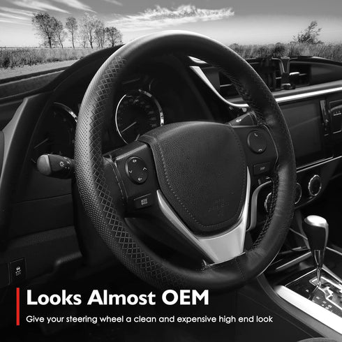 Steering Wheel Cover Leather for Car (Size M4, Black)...