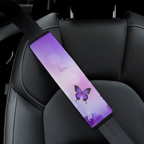 2 Pack Car Seat Belt Pad Cover Butterfly on Purple Flowers Pattern for Adults Kids, Universal Soft Safety Belt Shoulder Strap Cushion Protector fo...