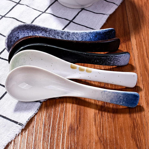 Japanese Soup Spoons Set of 5 Porcelain Soup Spoons Ramen Spoons Asian Wonton Spoons for Ramen Pho Wonton Dumpling, Dishwasher Safe...
