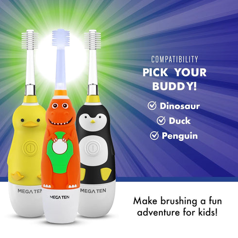 Brilliant Oral Care Kids Sonic Electric Toothbrush with Soft Bristles, Round Brush Head, LED Light, and Timer, for Children Ages 5+, Dinosaur...