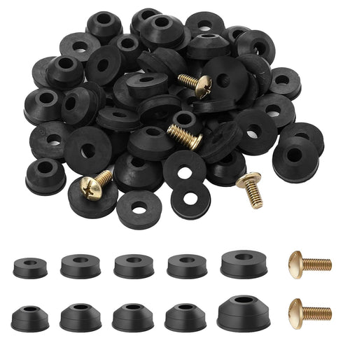 Faucet Washers,58 Pack Faucet Washer Assortment Kit Faucet Parts Washer Flat and Beveled Rubber Faucet Washers Assortment Replacement Kit for Repa...