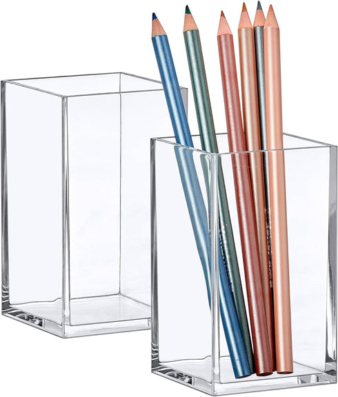 Amazing Abby - Penelope - 2-Pack Pen Holder, Acrylic Pen Holder, Clear Plastic Organizer for Office Supplies, Perfect Office Desktop Storage Solut...