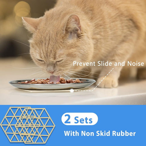 Stainless Steel Cat Dishes for Food and Water Bowls for Small Pets Relief of Whisker Fatigue -2 Sets Shallow Style(6.5 Inch)...