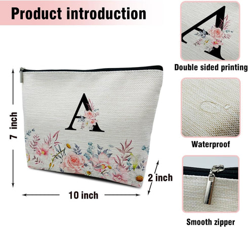 Letter Makeup Bag A-Z Personalized Makeup Bag with Initials Birthday Gifts for Women Teen Girls Best Friends Cosmetic Bag with Zippe for Wedding B...