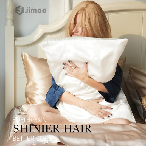 100% Mulberry Silk Pillowcase for Hair and Skin, 22 Momme Pure Natural Silk Pillow Case Both Sided with Zipper, Pillow Cover for Women Mom Men (Wh...