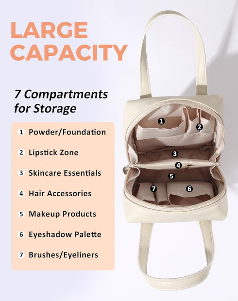 Fmeida Small Makeup Bag Organizer Leather Cosmetic Bags for Women Travel Cosmetic Pouch Waterproof Aesthetic Makeup Bag with Compartments Portable...