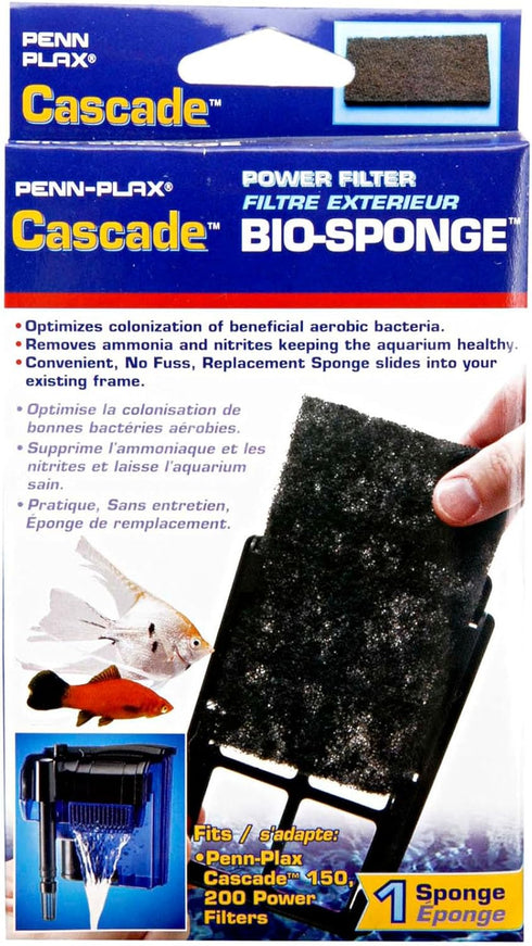Penn-Plax Cascade 150 or 200 GPH Hang On Filter Aquarium Bio Sponge Replacement; 1 Pack; Cut to fit Cascade 150 or 200...