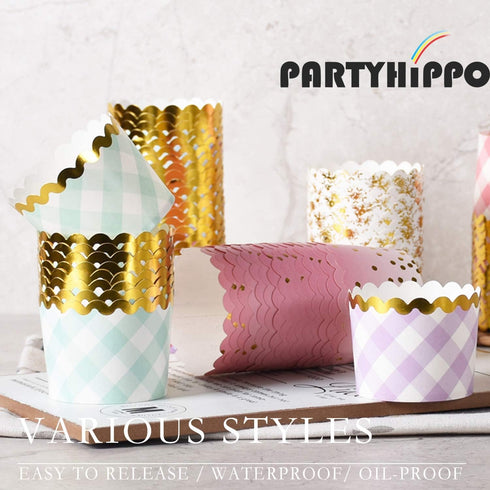 Party Hippo Cupcake Cups, 4.5 Oz 25 pcs Disposable Foil Muffin Liners, Gold Cupcake Baking Cups, Baking Cups (Unicorn)...