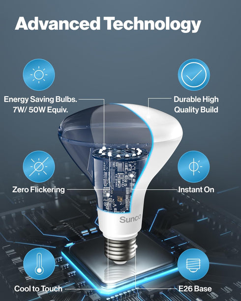 Sunco Lighting - 6 Pack BR20 LED Bulbs Indoor Flood Light R20 Dimmable CRI93 3000K Warm White 50W Equivalent to 7W, E26 Medium Base, Recessed Can ...
