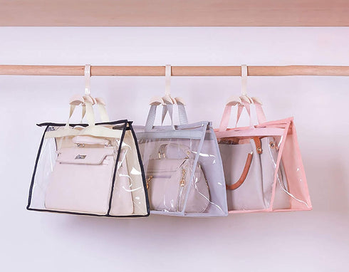 Vercord Clear PVC Handbag Dust-Free Cover Moistureproof Purse Storage Bag Organizer with Handle Zipper Space-Save Holder for Closet Beige XXL...