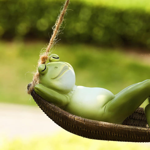 Frog Statues for Garden Outdoors Hanging Sleeping Frog Sculptures Swing Home Décor...