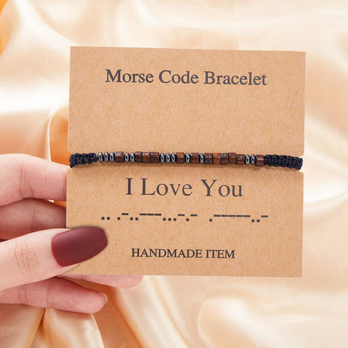 Morse Code Bracelet?Vintage Promise Distance Friendship Bracelets Hand Made Beads String Rope Bracelet for Women Men Friend Couples?I Love You?...