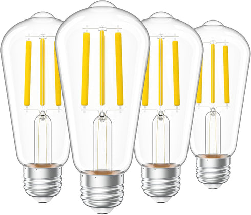 Sunco Lighting 4 Pack Vintage LED Edison Bulbs, 75W Equivalent 13W 1600 LM Ultra Brightness Dimmable ST58 Filament, 3000K Warm White, E26 Medium B...