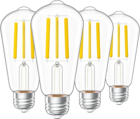 Sunco 4 Pack Vintage LED Edison Bulbs, 75W Equivalent 8.5W, 1000 LM, Dimmable ST58 Filament, 4000K Cool White, E26 Medium Base, Clear Glass Light ...