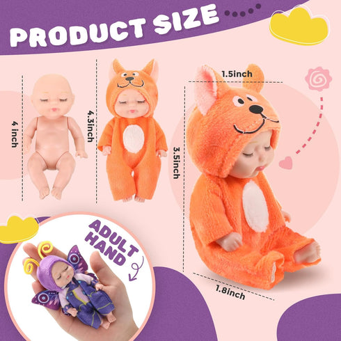 Hanaive 4 Pcs 4 Inch Mini Baby Dolls Lifelike Realistic Baby Dolls Animal Clothes Cute Tiny Babies Gifts for Kids Birthday Baby Shower (Novelty St...