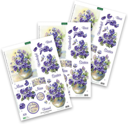 Katy Sue Designs Soft Pinks & Purples 3D Die Cut Decoupage Collection for Card Making Supplies. Contains 12 Sheets of Katy Sue Die Cut Decoupage F...