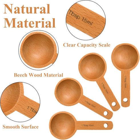 Tebery 8 Pack Wood Measuring Scoops for Canister, 1 Tablespoon Beech Coffee Scoop Measuring Spoons for Coffee Beans, Ground Coffee, Protein Powder...