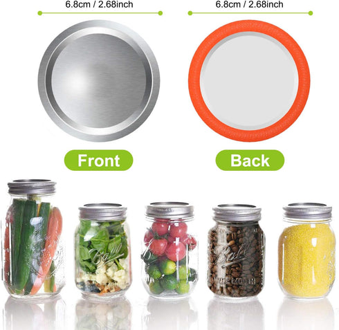 Mason Jar Lids and Rings 48Pcs Regular Mouth Canning Lids for Ball, Kerr Jars- Split-Type with Leak proof & Airtight Seal, Metal - Food Grade Mate...
