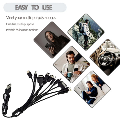 10 in 1 Universal Multifunctional Charging Cable for Many Adapters Compatible with Samsung LG Huawei ZTE and Sony Ericsson Nokia PSP, USB Charging...