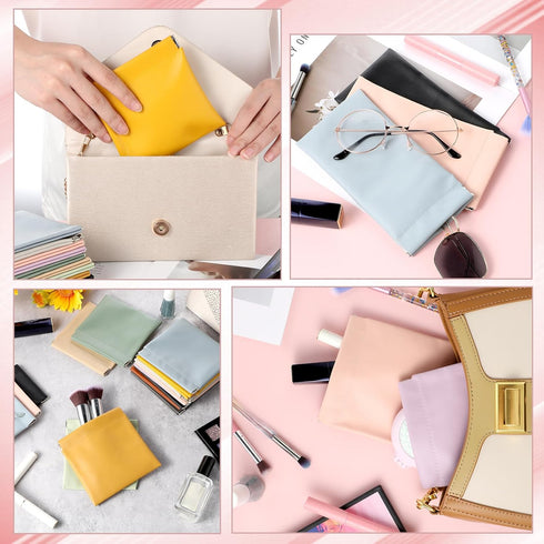 MAQUITA 15 Pcs Lambskin Small Makeup Bag Waterproof Leather Pocket Cosmetic Bag No Zipper Self Closing Small Cosmetic Bag Cosmetic Pouch Travel St...
