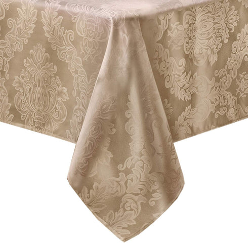 Newbridge Barcelona Luxury Damask Fabric Tablecloth, 52” Wide x 70” Rectangle, Golden Beige, 100% Polyester, No Iron, Soil Resistant Dining Room, ...