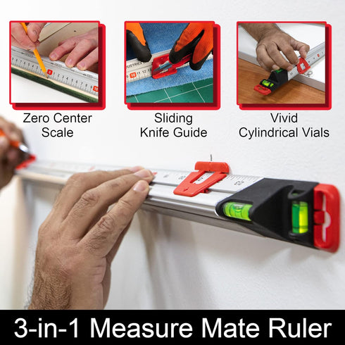 Kapro - 313 Measure Mate - Ultimate Home-Improvement Tool - With Level and Ruler - Features Sliding Markers and Knife Guide - Includes Nail Grippe...