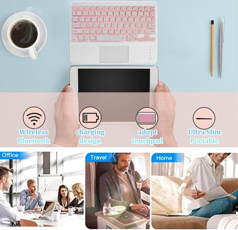 Wireless Bluetooth Keyboard,10-inch Ultra-Slim 7 Color Backlight Keyboard with Touchpad,Rechargeable Wireless Magnetic Bluetooth Portable Keyboard...