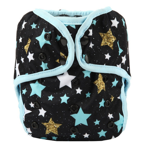 One Size Cloth Diaper Cover Snap with Double Gusset (Blue Star)...