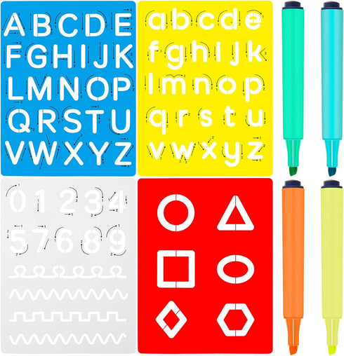 8 Pieces Preschool Letters and Numbers Alphabet Stencils Colorful Double Sided Tracing Board PET Paint Boards for Painting with Craft Markers Mark...