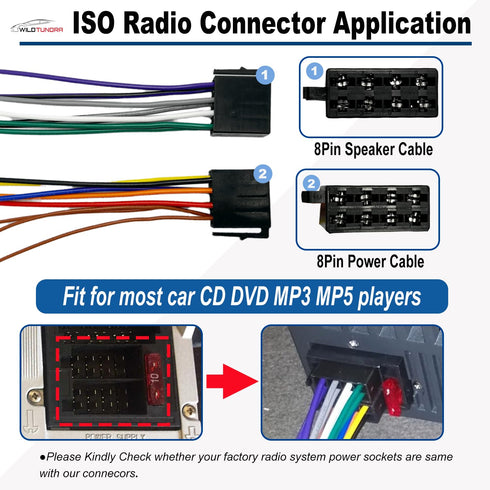 ISO Car Radio Wiring Harness Connector, Radio Power Speakers Wiring Adapter for Car Stereo, Radio Harness Adapter Replacement for Boss Jenson Lead...
