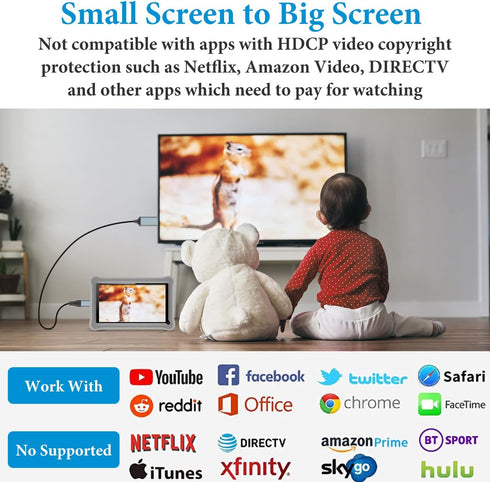 Lightning to HDMI Adapter • HDMI Cable for iPhone to TV • Compatible with iPhone14, 13, 12, 11 & YouTube to TV Output • with 1080P HD Display • Sy...