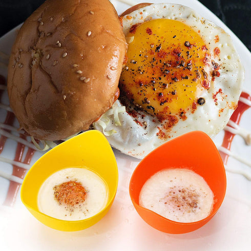 Egg Poacher - KRGMNHR Poached Egg Cooker with Ring Standers, Silicone Egg Poacher Cup for Microwave or Stovetop Egg Poaching, with Extra Oil Brush...