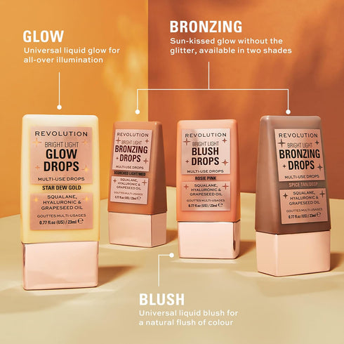 Revolution Beauty, Bright Light Bronzing Drops, Bronze & Glow Face & Body Drops Infused with Hyaluronic Acid, Bronze Scorched, 0.77 Fl. Oz....