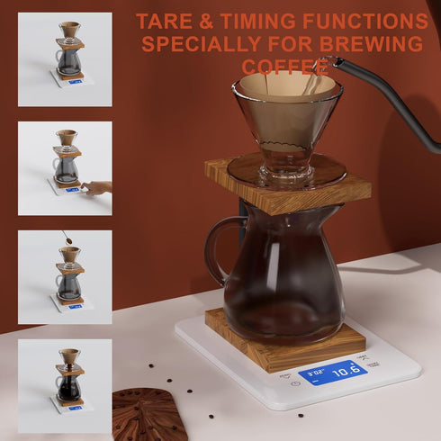 MEGAWISE High Precision Coffee Scale with Timer, Battery Power Supply, Waterproof Tempered Glass, 5 Weighing Modes, Professional Coffee Brewing Ti...