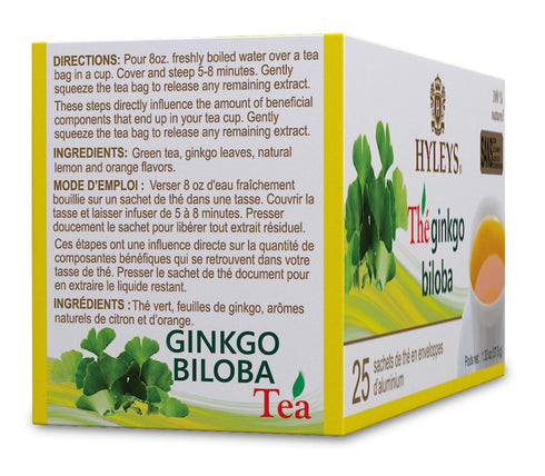 Hyleys Ginkgo Biloba Green Tea – Brain Support Blend with Citrus – 100% Natural, Gluten-Free, Non-GMO, Memory & Focus Tea – 25 Tea Bags...