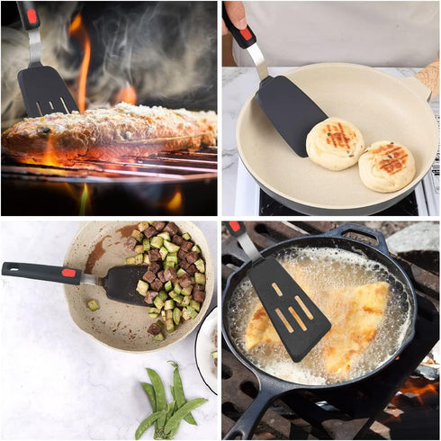 Silicone Spatula Turner Set of 2, 600°F Heat Resistant Cooking Spatulas for Nonstick Cookware, Kitchen Utensils Use Spatula Flippers Rubber Fish S...