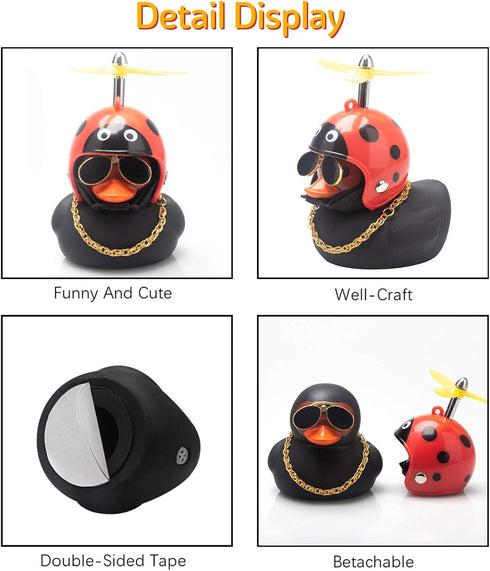 wonuu Rubber Duck Car Decorations Black Duck Car Dashboard Ornaments with Propeller Helmet for Adults (Beatle)...