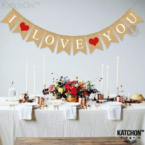 KatchOn, Burlap I Love You Banner - 10 Feet, No DIY | Love Banner for Valentines Day Decorations | Gold I Love You Sign for Valentines Day Decor |...
