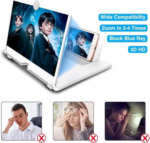 14 Inch Phone Screen Magnifier, HD Mobile Phone Screen Amplifier Pulling-Out Movie Video Enlarger Eye Protection with Foldable Stand Holder for Al...