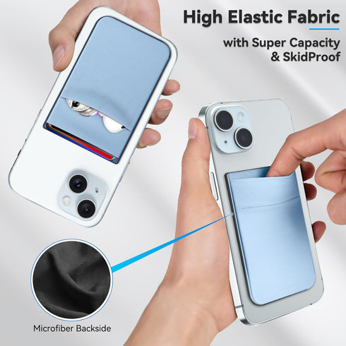CloudValley Magnetic Card Wallet Holder Designed for iPhone MagSafe, Stretchy Lycra Double Pocket Credit ID Card Case for Back of iPhone 15 14 13 ...
