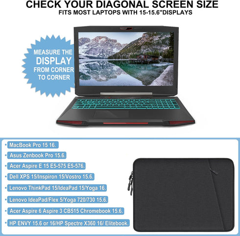 Laptop Case 15.6 inch, Shockproof Protective Computer Sleeve Cover with Accessories Pocket, Water Resistant Traveling Carrying Laptop Bag Compatib...