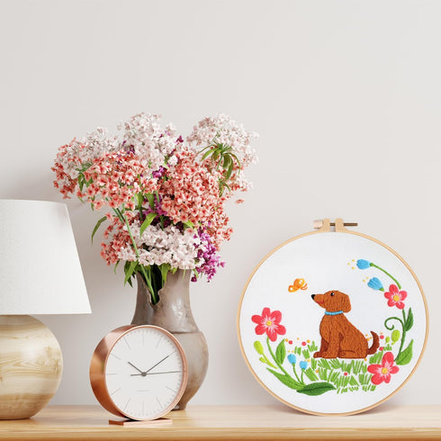 Louise Maelys dog Embroidery Kits for Beginners with floral pattern,Cross Stitch Kit for Adults DIY Needlepoint Kits with embroidery instructions...