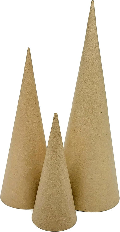 AllStellar Paper Mache Cones Open Bottom Variety Pack Set of 3-13.75x5, 10.63x4, 7x3 in. for DIY Art Projects and Decorations - Various Sizes to C...