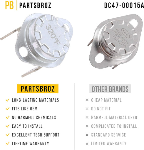 PartsBroz Upgraded DC47-00015A Thermal Fuse - Compatible With Samsung Kenmore Dryer Parts - Replaces AP4201892 PS4205212 - Lifetime Safety Thermostat for DVE55M9600W DVE60M9900V