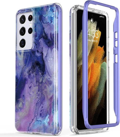 Esdot for Samsung Galaxy S21 Ultra Case,Military Grade Passing 21ft Drop Test,Rugged Cover with Fashionable Purple Opal Marble Designs for Women G...
