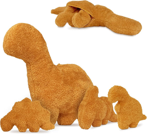 4 Pcs Dino Nugget Pillow Set,Large Chicken Nugget Plush with 3 Small Dinosaur Plush Toys,Dino Stuffed Animal for Birthday Gift Party Favors...